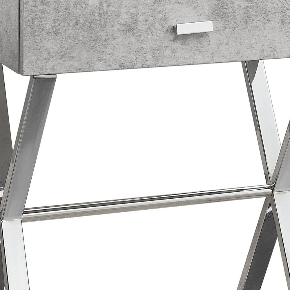 22" Silver And Gray Wood And Metal End Table With Drawer - Homeroots - Flyclothing LLC