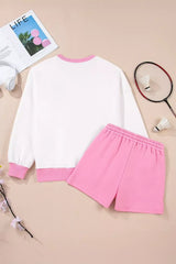 Color Block Sweatshirt and Elastic Waist Shorts Set - Trendsi - Flyclothing LLC