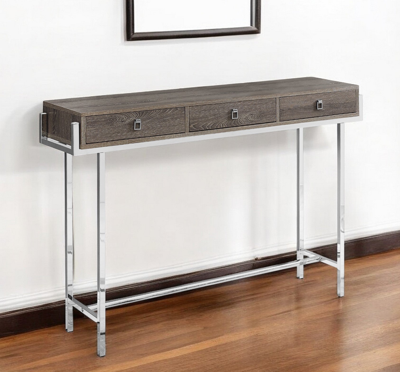 48" Taupe and Silver Console Table And Drawers