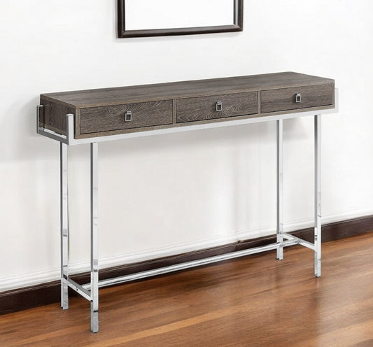 48" Taupe and Silver Console Table And Drawers