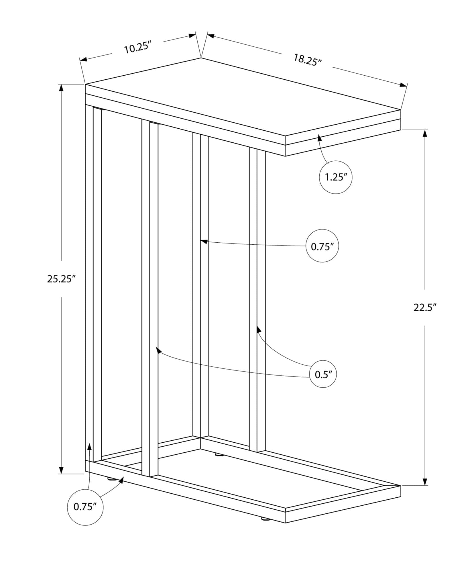 18.25" X 10.25" X 25.25" Grey Particle Board Metal  Accent Table - Homeroots