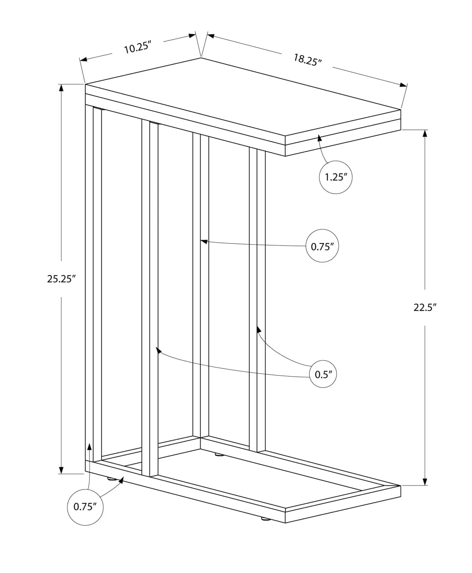 18.25" X 10.25" X 25.25" Grey Particle Board Metal Accent Table - Homeroots - Flyclothing LLC