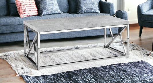 47" Gray And Silver Iron Coffee Table