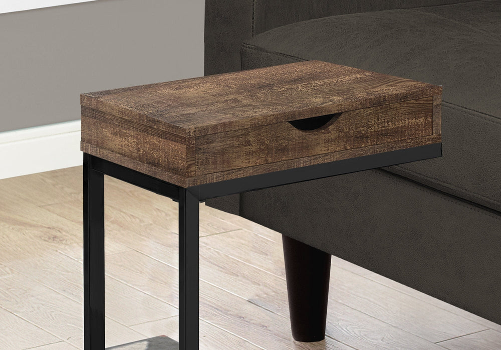 10.25" X 15.75" X 24.5" Brown Finish Drawer And Black Metal Accent Table - Homeroots - Flyclothing LLC