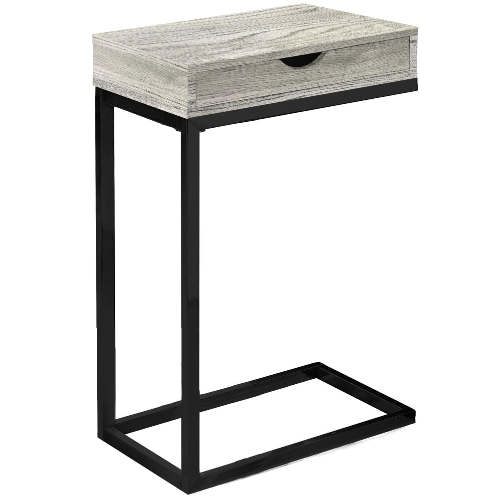 10.25" X 15.75" X 24.5" Grey Finish Drawer And Black Metal Accent Table - Homeroots