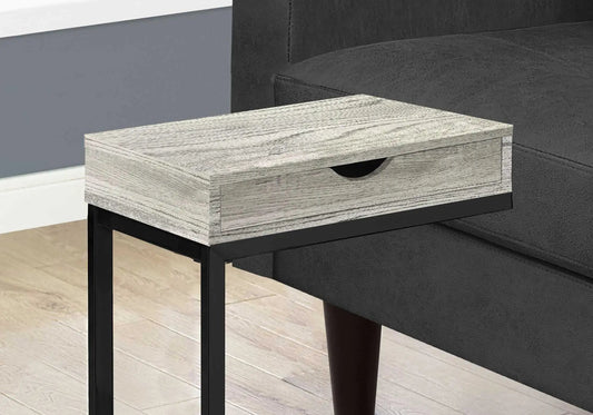 10.25" X 15.75" X 24.5" Grey Finish Drawer And Black Metal Accent Table - Homeroots