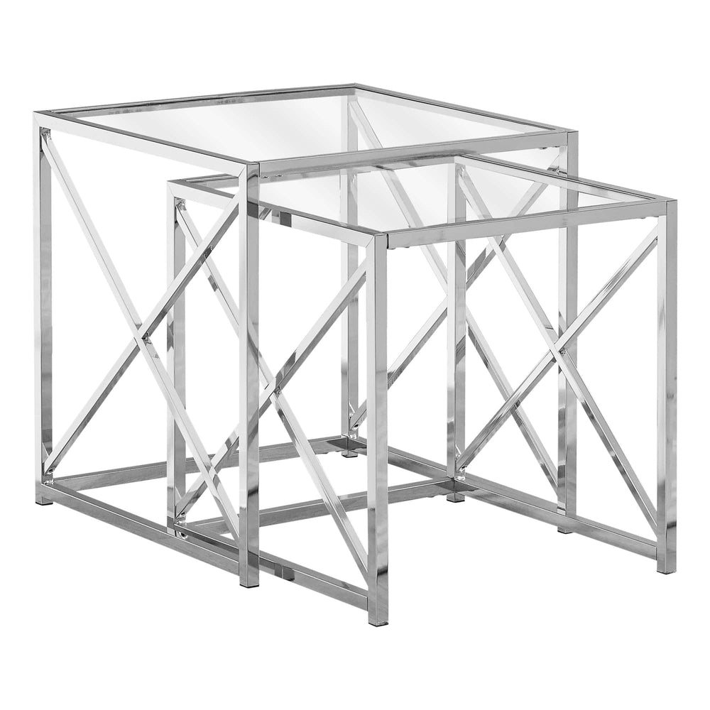 Set of Two 38" Silver And Clear Glass Square Nested Tables - Homeroots
