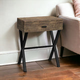 22" Black And Brown Wood And Metal End Table With Drawer - Homeroots