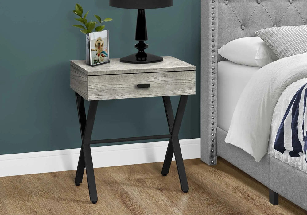 22" Black And Gray Wood And Metal End Table With Drawer - Homeroots - Flyclothing LLC