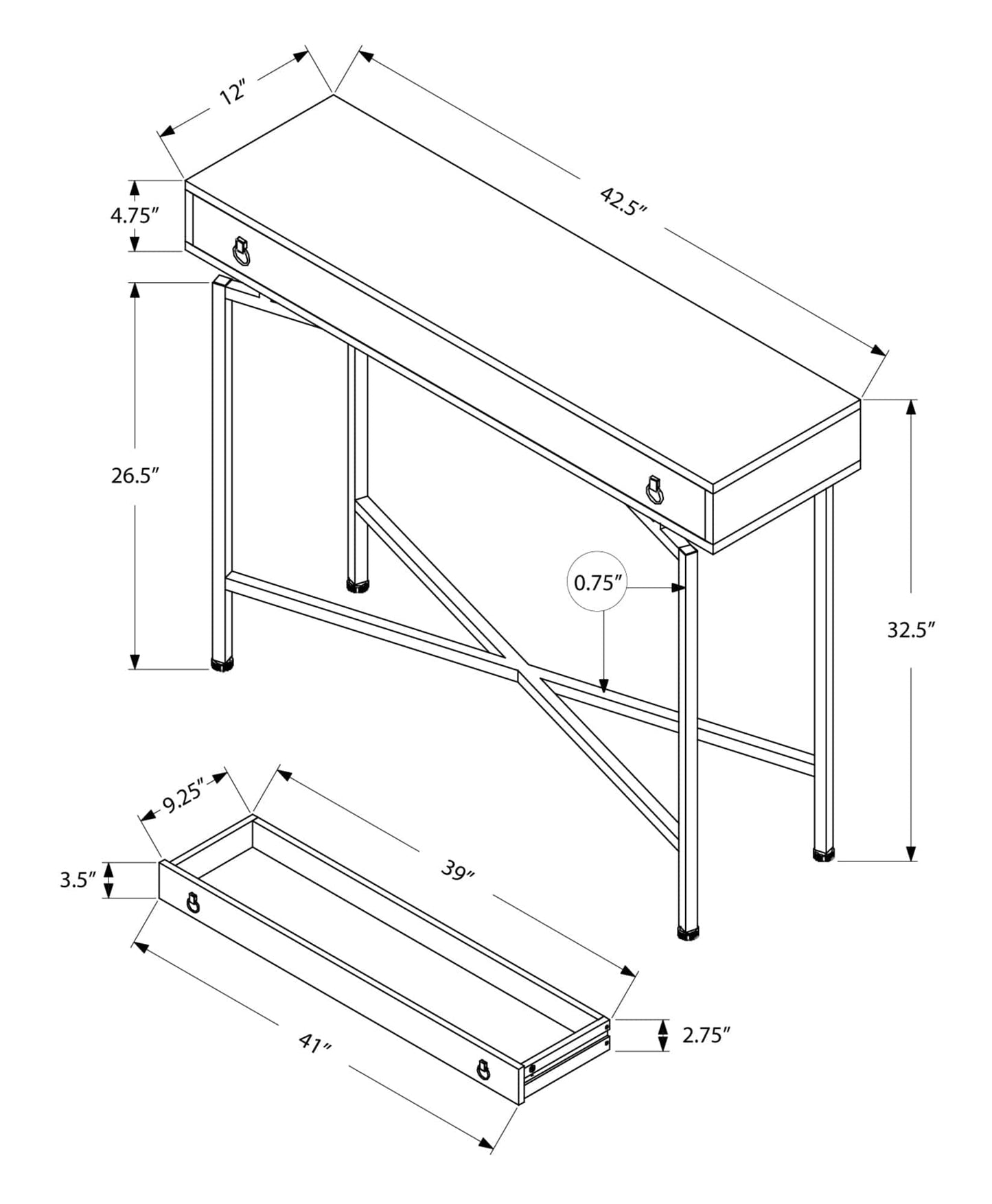 43" Brown And Black Cross Leg Console Table - Homeroots - Flyclothing LLC