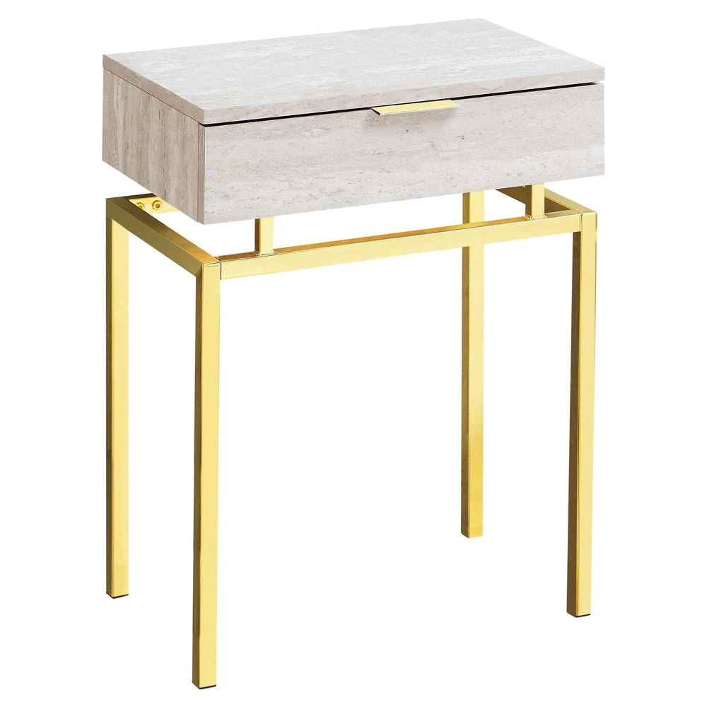 23" Gold And Beige Wood And Metal End Table With Drawer - Homeroots