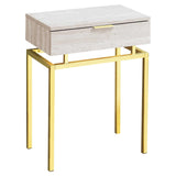 23" Gold And Beige Wood And Metal End Table With Drawer - Homeroots