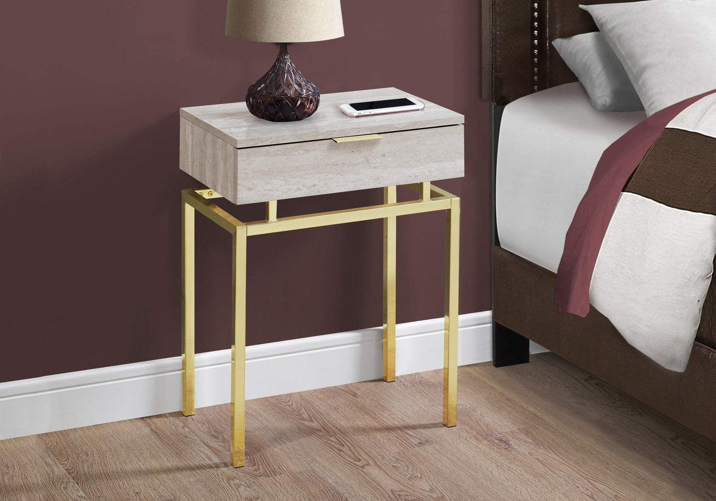 23" Gold And Beige Wood And Metal End Table With Drawer - Homeroots - Flyclothing LLC