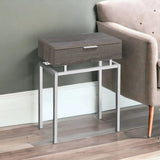 23" Silver And Deep Taupe Wood And Metal End Table With Drawer - Homeroots
