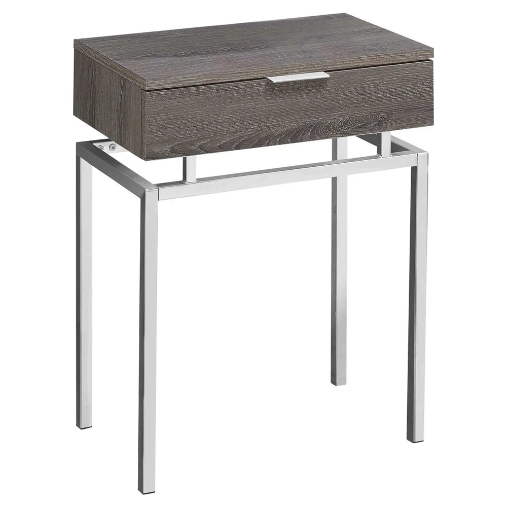 23" Silver And Deep Taupe Wood And Metal End Table With Drawer - Homeroots