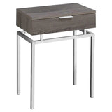23" Silver And Deep Taupe Wood And Metal End Table With Drawer - Homeroots