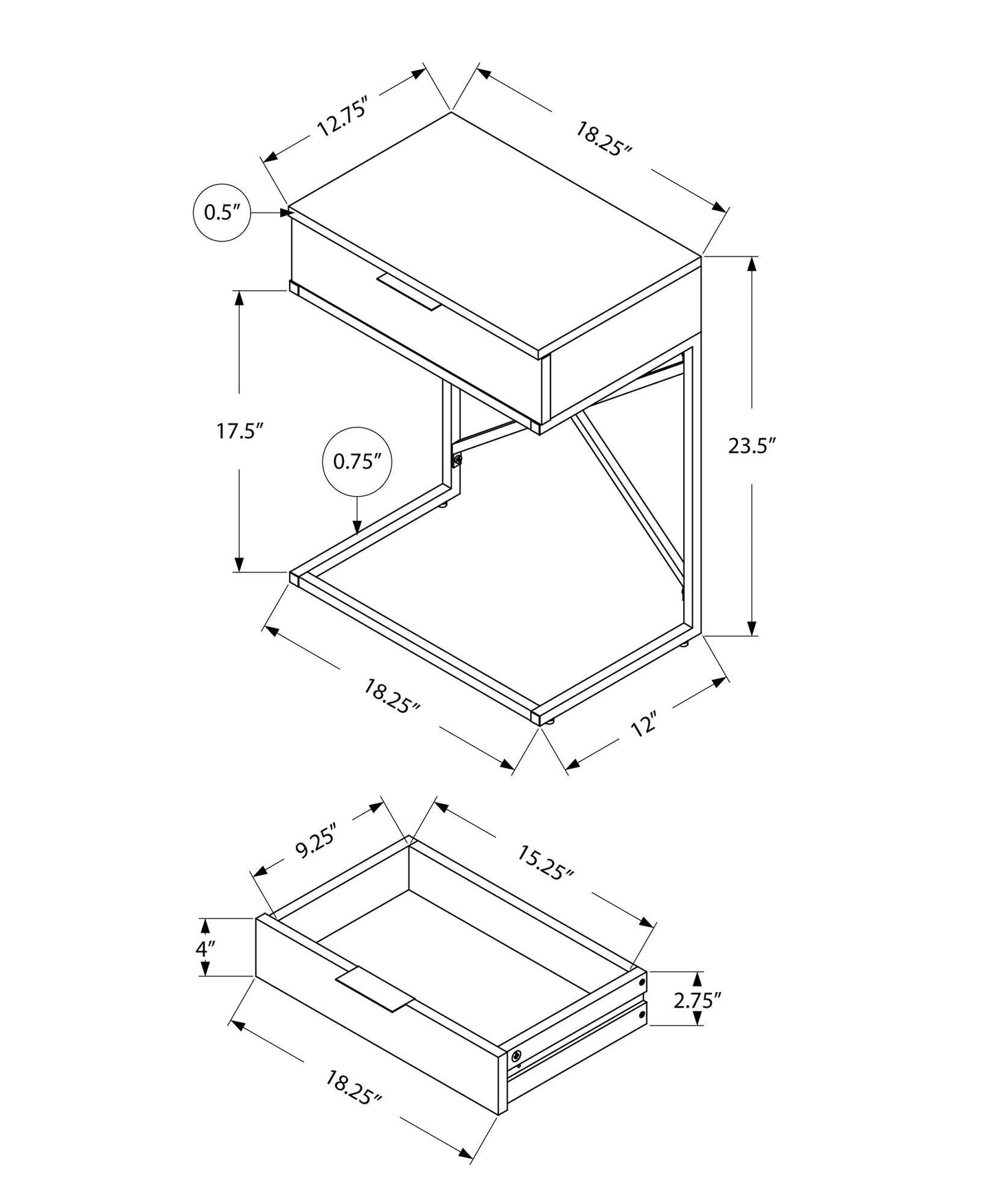 24" Silver And Gray Wood And Metal End Table With Drawer - Homeroots - Flyclothing LLC
