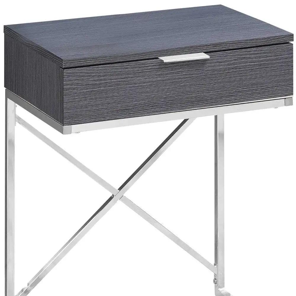24" Silver And Gray Wood And Metal End Table With Drawer - Homeroots - Flyclothing LLC