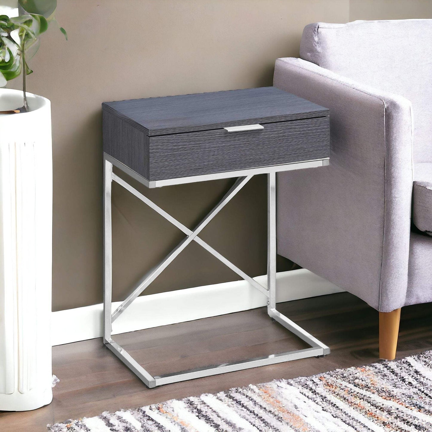 24" Silver And Gray Wood And Metal End Table With Drawer - Homeroots - Flyclothing LLC