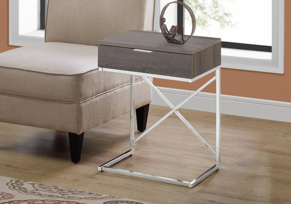 24" Silver And Taupe Wood And Metal End Table With Drawer - Homeroots - Flyclothing LLC