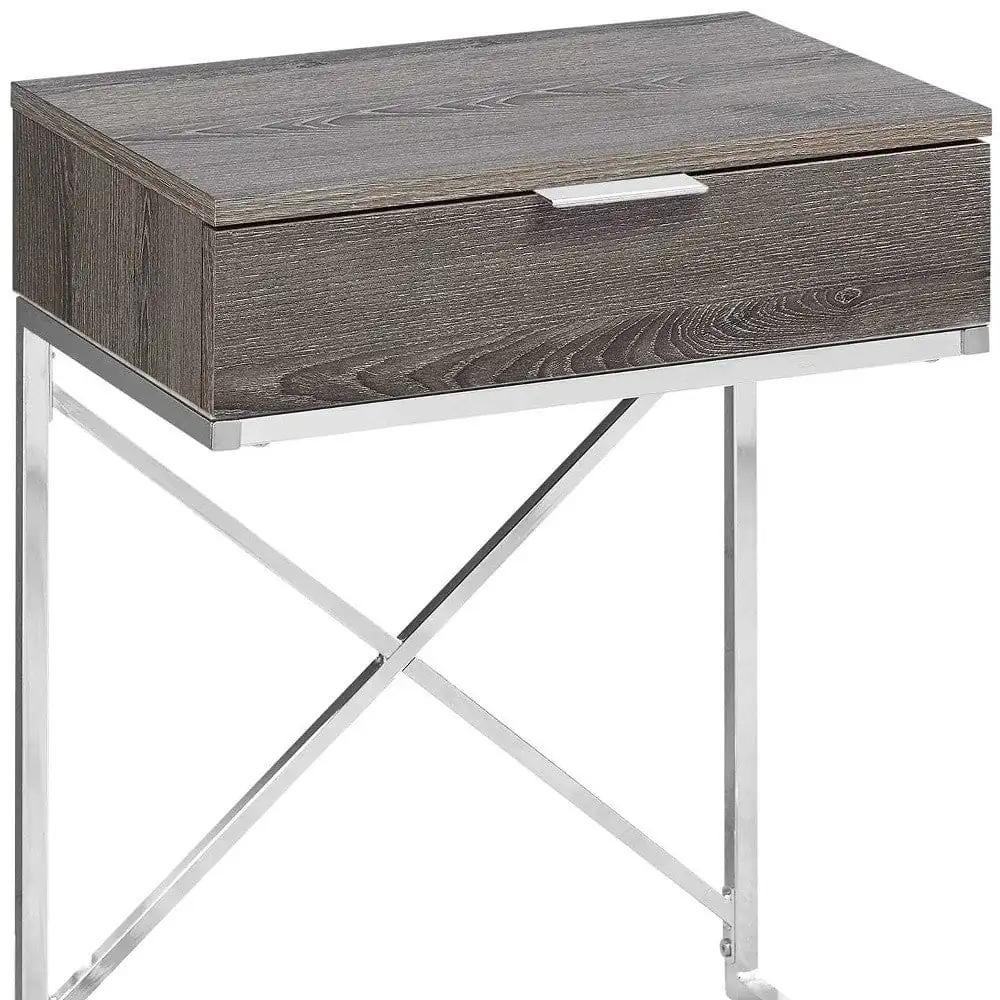 24" Silver And Taupe Wood And Metal End Table With Drawer - Homeroots - Flyclothing LLC
