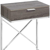 24" Silver And Taupe Wood And Metal End Table With Drawer - Homeroots