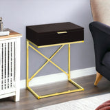 24" Gold And Black Wood And Metal End Table With Drawer - Homeroots