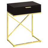 24" Gold And Black Wood And Metal End Table With Drawer - Homeroots