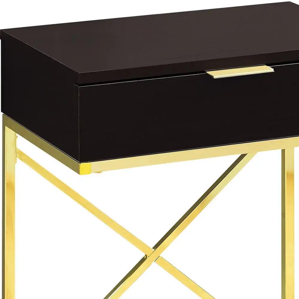 24" Gold And Black Wood And Metal End Table With Drawer - Homeroots - Flyclothing LLC