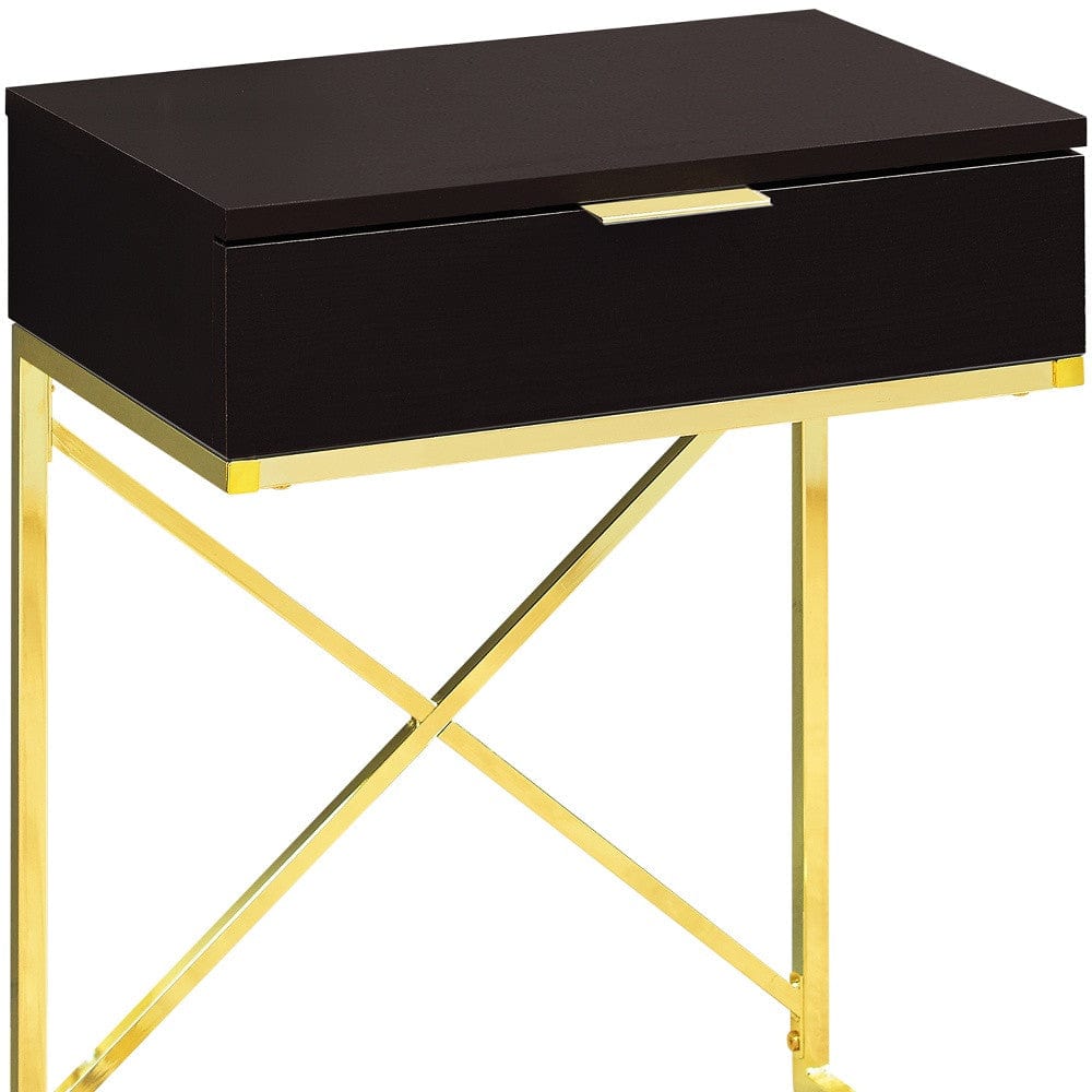 24" Gold And Black Wood And Metal End Table With Drawer - Homeroots - Flyclothing LLC