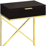 24" Gold And Black Wood And Metal End Table With Drawer - Homeroots
