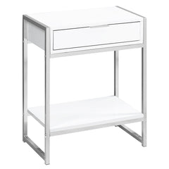 24" Silver And White Wood And Metal End Table With Drawer And Shelf