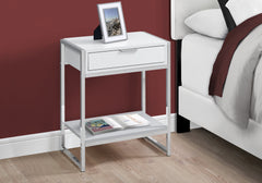 24" Silver And White Wood And Metal End Table With Drawer And Shelf