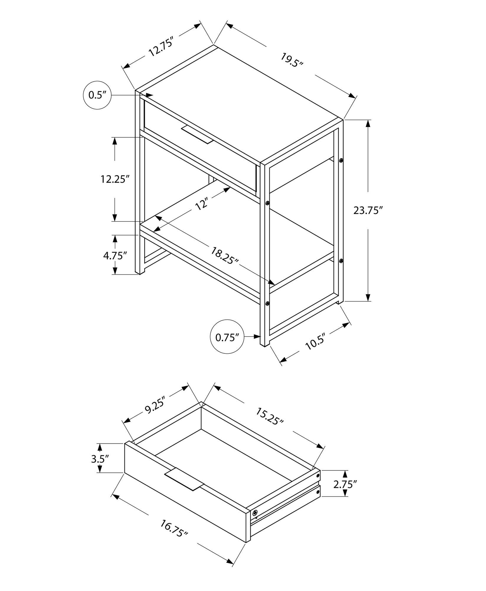 24" Silver And White Wood And Metal End Table With Drawer And Shelf - Homeroots - Flyclothing LLC