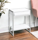 24" Silver And White Wood And Metal End Table With Drawer And Shelf - Homeroots