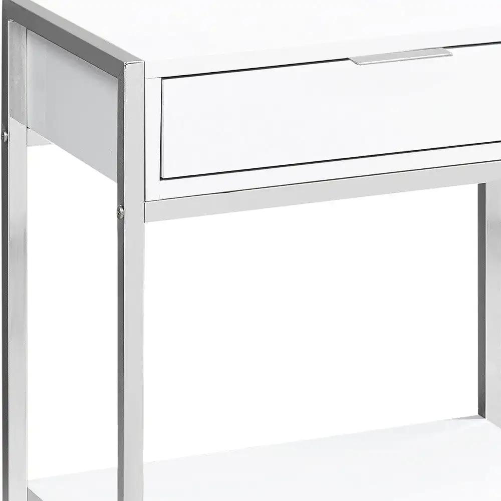 24" Silver And White Wood And Metal End Table With Drawer And Shelf - Homeroots - Flyclothing LLC