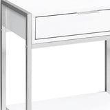 24" Silver And White Wood And Metal End Table With Drawer And Shelf - Homeroots