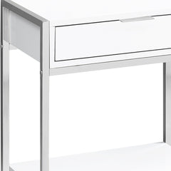 24" Silver And White Wood And Metal End Table With Drawer And Shelf