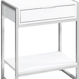 24" Silver And White Wood And Metal End Table With Drawer And Shelf - Homeroots