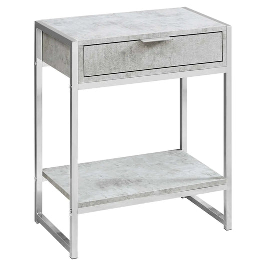 24" Silver And Gray Wood And Metal End Table With Drawer And Shelf - Homeroots