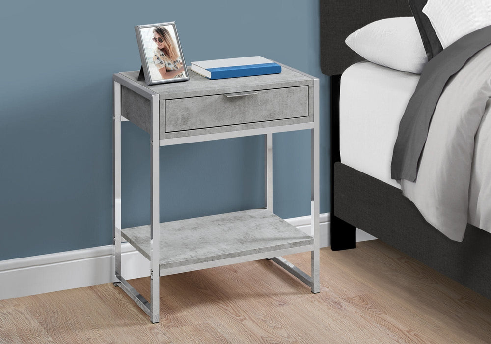 24" Silver And Gray Wood And Metal End Table With Drawer And Shelf - Homeroots - Flyclothing LLC
