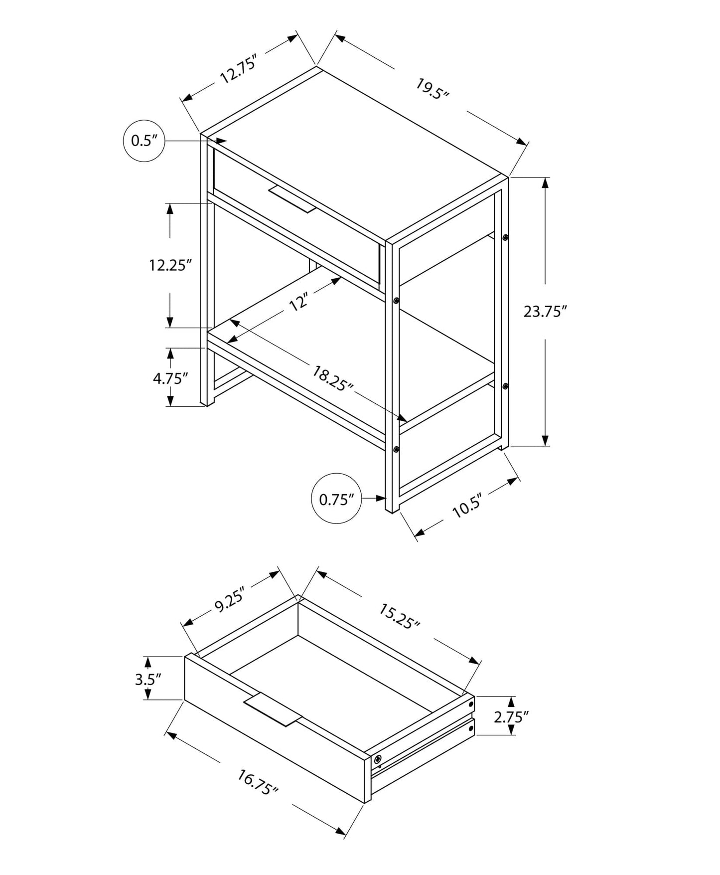 24" Silver And Gray Wood And Metal End Table With Drawer And Shelf - Homeroots - Flyclothing LLC