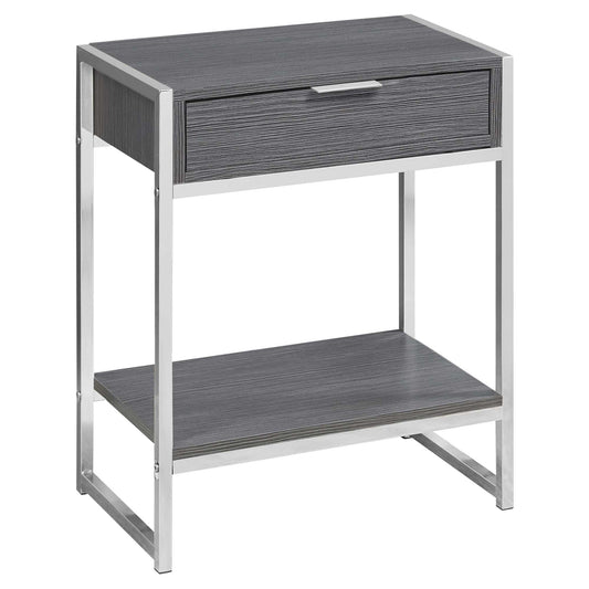 24" Silver And Gray Wood And Metal End Table With Drawer And Shelf - Homeroots