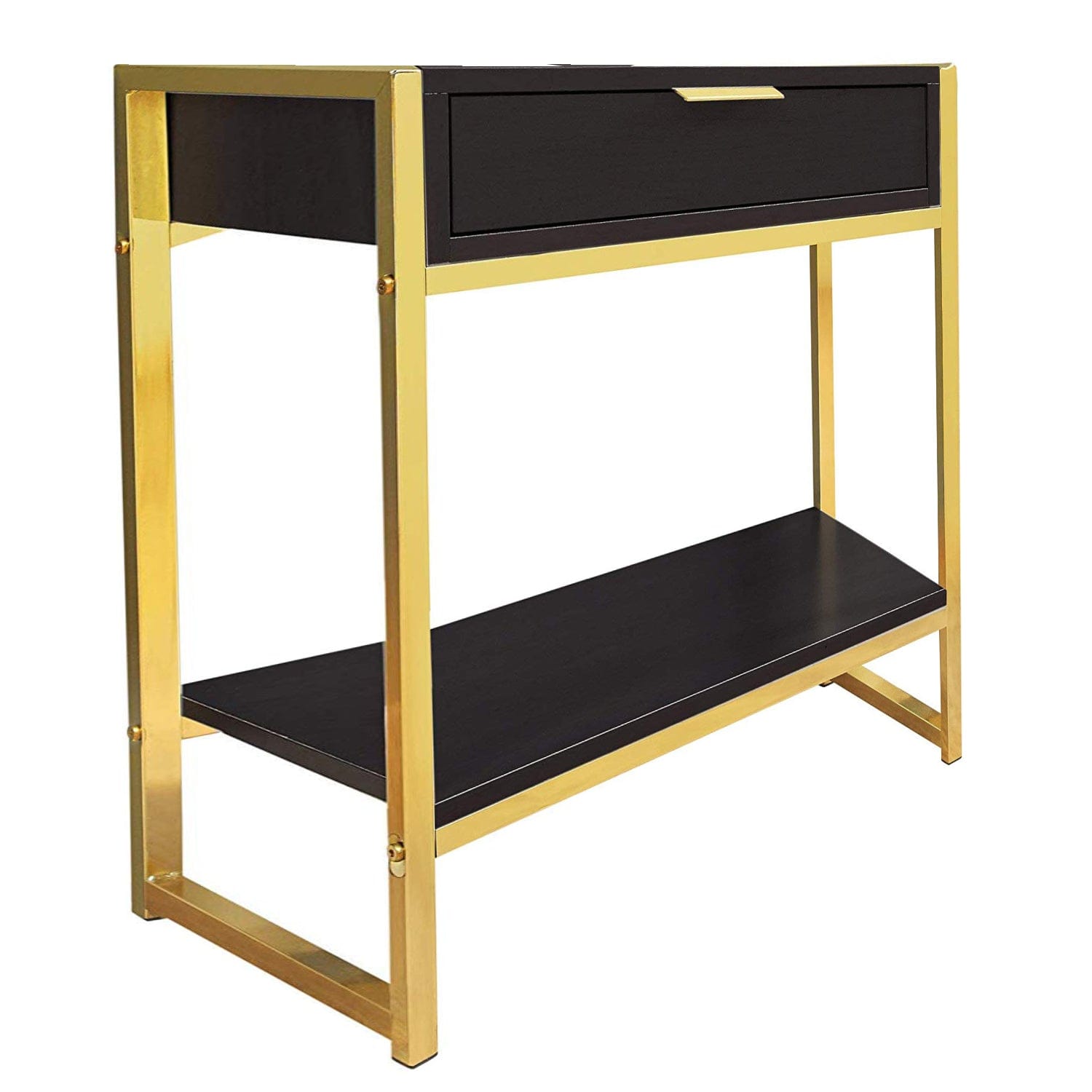 24" Gold And Dark Brown Wood And Metal End Table With Drawer And Shelf - Homeroots - Flyclothing LLC