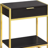 24" Gold And Dark Brown Wood And Metal End Table With Drawer And Shelf - Homeroots - Flyclothing LLC