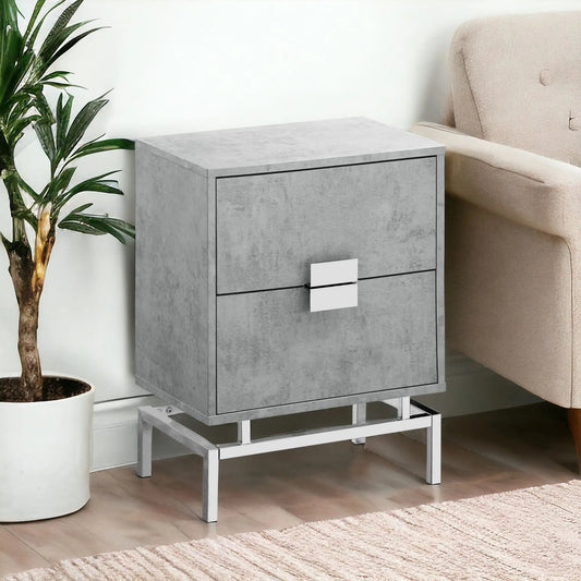24" Silver And Gray End Table With Two Drawers - Homeroots