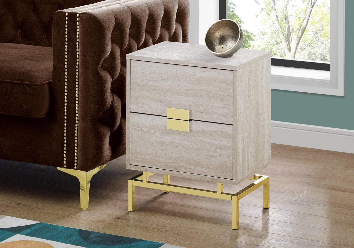 24" Gold And Beige End Table With Two Drawers - Homeroots - Flyclothing LLC