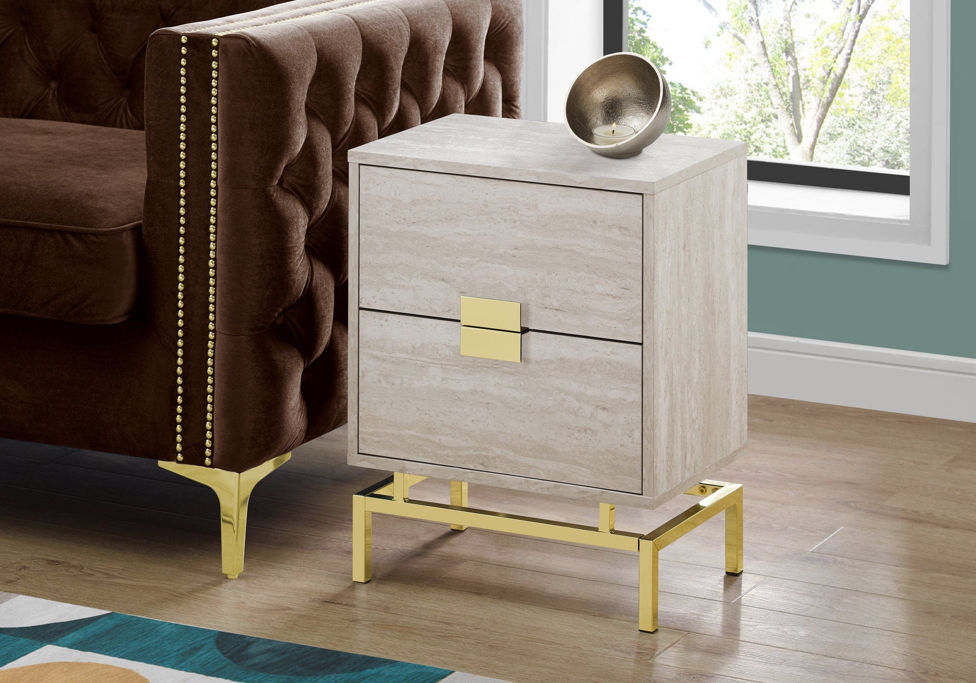 24" Gold And Beige End Table With Two Drawers - Homeroots - Flyclothing LLC
