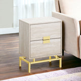 24" Gold And Beige End Table With Two Drawers - Homeroots