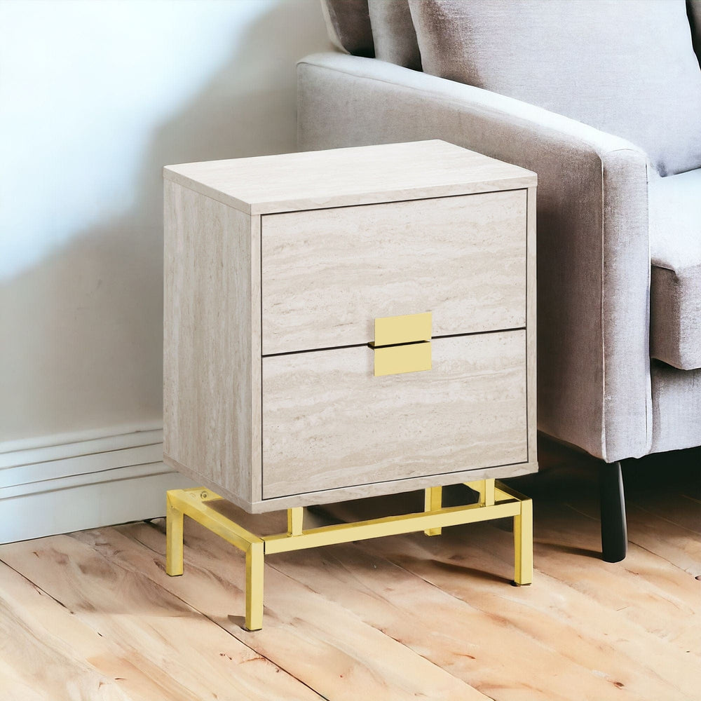 24" Gold And Beige End Table With Two Drawers - Homeroots - Flyclothing LLC